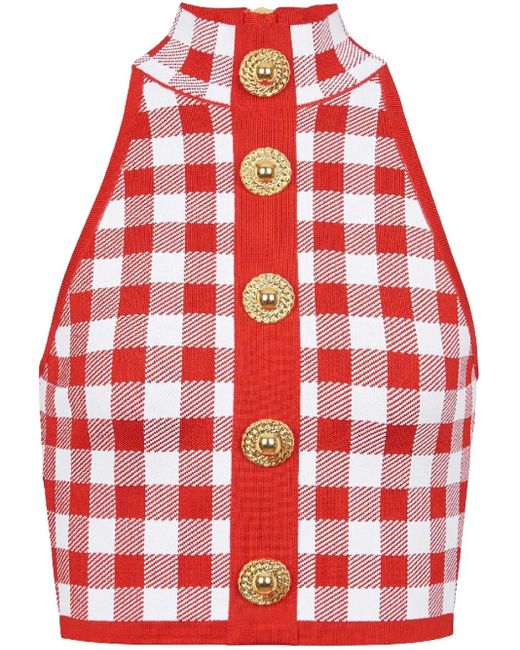 Balmain Red Vichy Cropped Top