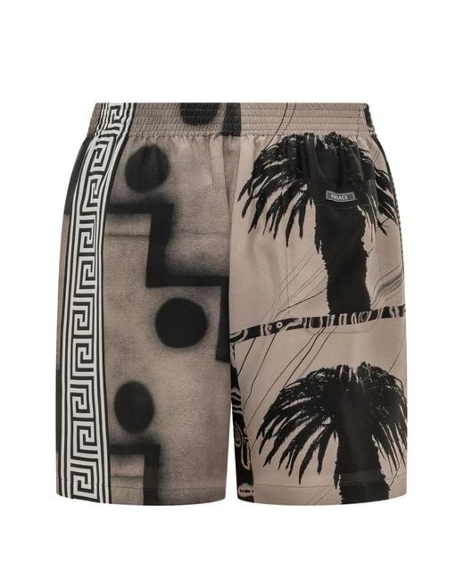 Versace Black Greca-Print Sunset Palms Shorts for men