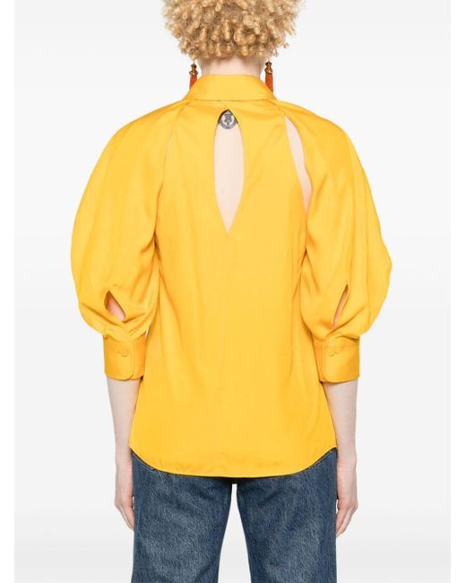 Chloé Yellow Open-shoulder Silk Blouse