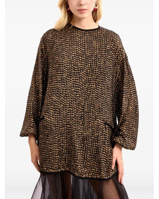 Gemy Maalouf Brown Beaded Blouse