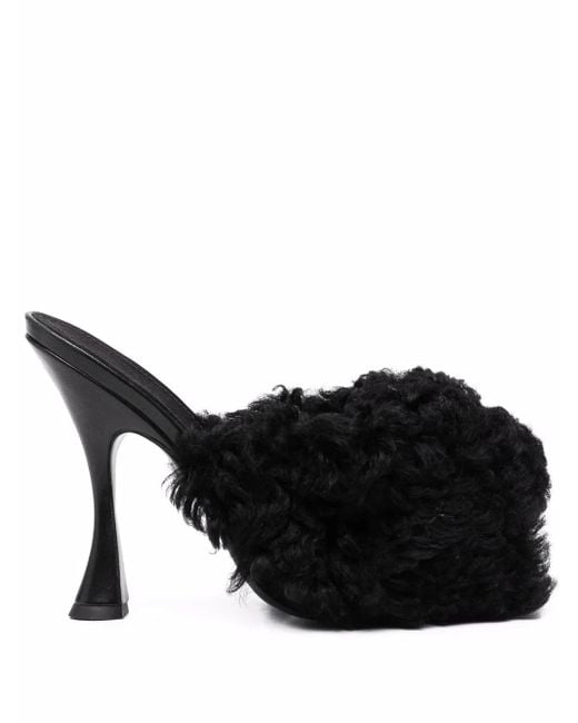Giambattista Valli Black Shearling Strap Sandals
