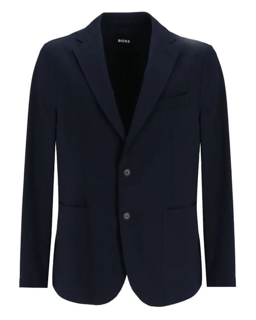 Boss Blue Single-Breasted Patch-Pocket Blazer for men