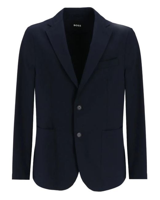 Boss Blue Single-Breasted Patch-Pocket Blazer for men
