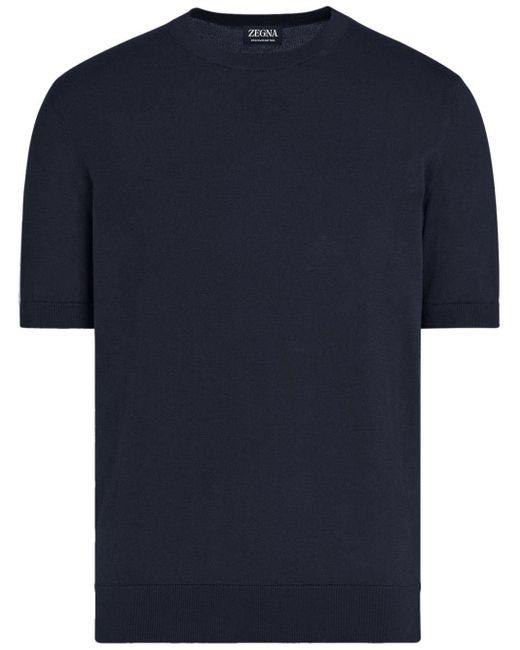 Zegna Blue Fine-knit Cotton T-shirt for men