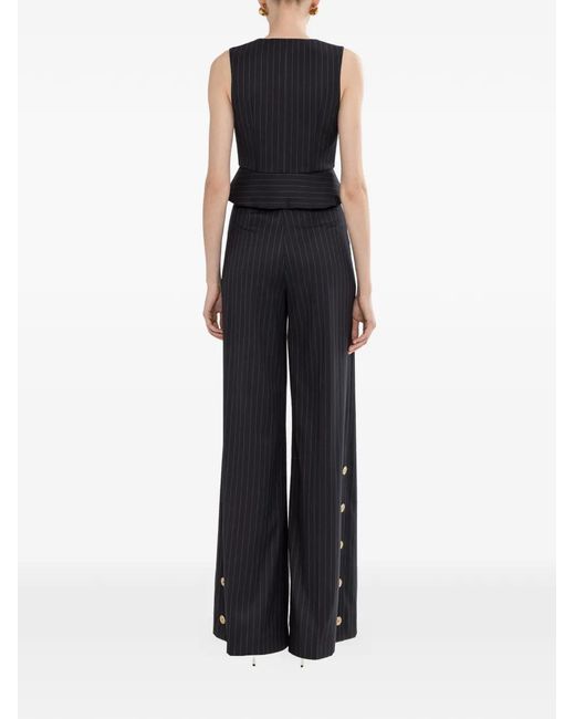 Nissa Black Single-Breasted Pinstripe Waistcoat