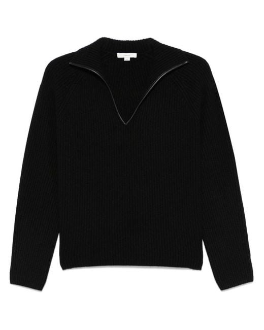 Vince Black Leather-Trim Cashmere-Wool Sweater