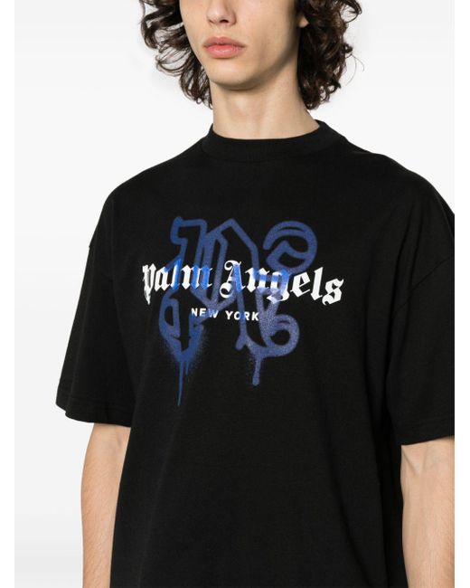 Palm Angels Black Monogram Spray City T-shirt New York for men