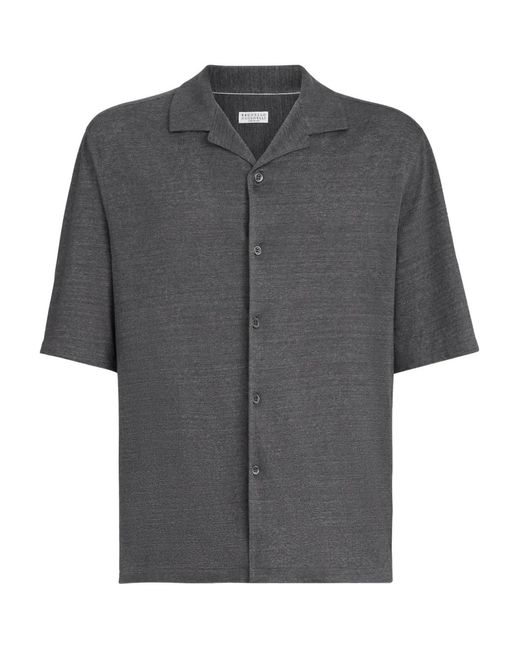 Brunello Cucinelli Gray Camp-Collar Short-Sleeve Shirt for men