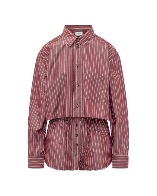 ANDAMANE Red Arabella Striped Shirt And Shorts Set