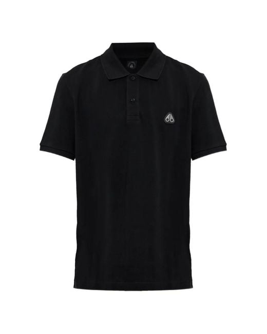 Moose Knuckles Black Logo-Patch Polo Shirt for men