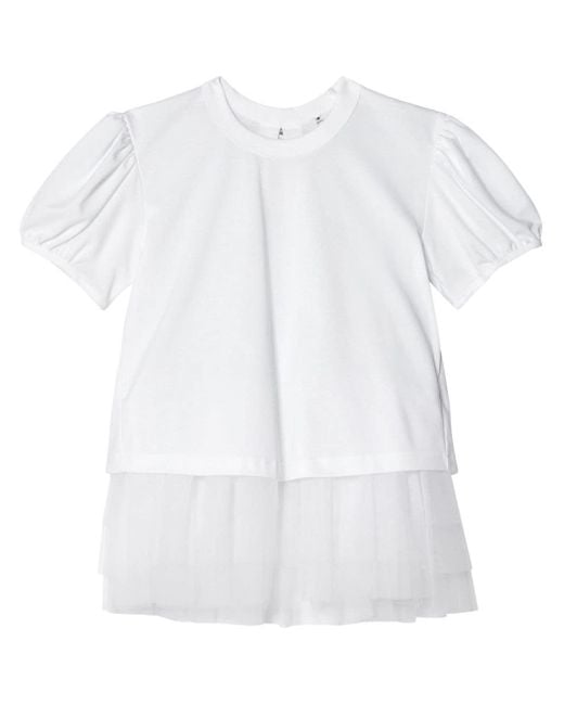 Noir Kei Ninomiya White T-Shirt mit Tüll-Layer