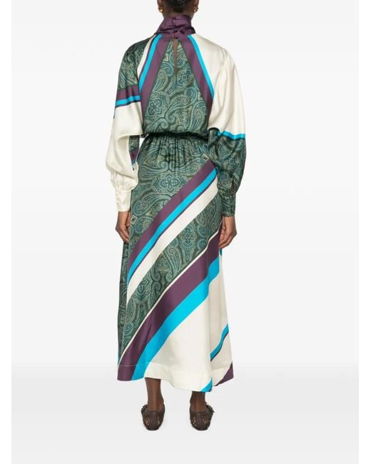 ALÉMAIS Blue Joni Paisley-Print Striped Midi Dress