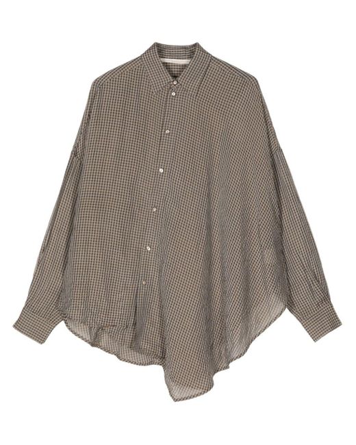 Forme D'expression Gray Gingham Check-print Asymmetric Shirt
