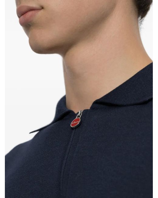 Kiton Blue Quarter-Zip Long-Sleeve Polo Shirt for men