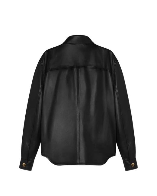 Versace Black Leather Shirt Jacket for men