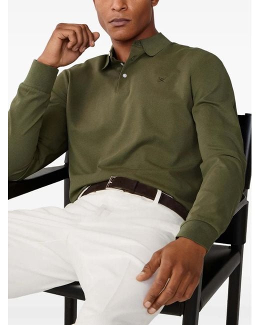 Hackett Green Long-Sleeve Embroidered Polo Shirt for men