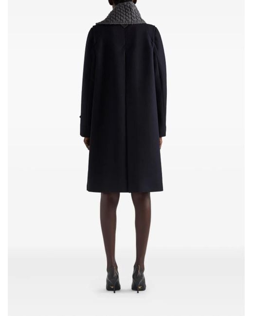 Prada Blue Leather Button Wool Coat