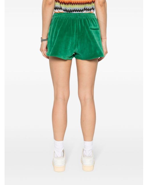 Embroidered-logo velvet shorts di Autry in Green