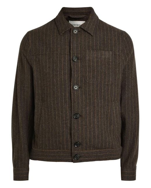 Oliver Spencer Black Buffalo Pinstripe Button Shirt Jacket for men