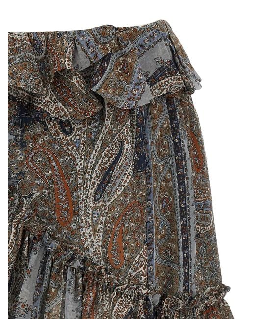 Saint Laurent Gray Paisley-Print Ruffled Mini Skirt