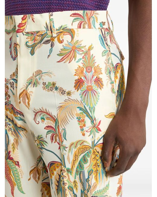 Etro Natural Floral-Print Wool-Gabardine Trousers for men