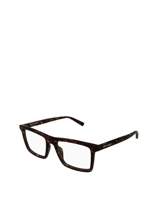 Saint Laurent Black Tortoiseshell-Effect Rectangle-Frame Glasses for men
