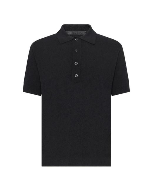 Low Brand Black Ribbed-Trim Knitted Polo Shirt for men