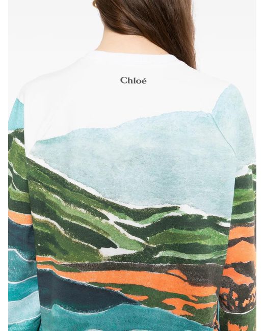 Chloé Green Graphic-Print Crew Neck Sweatshirt