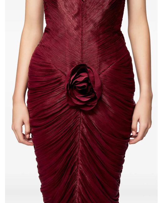 Ana Radu Red Rose-Embellished Pleated Dress