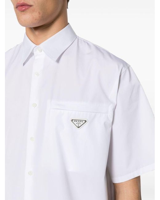 Camisa con logo triangular Prada de color White