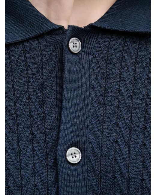 Joop! Blue Tristao Chevron-Knit Short-Sleeve Shirt for men
