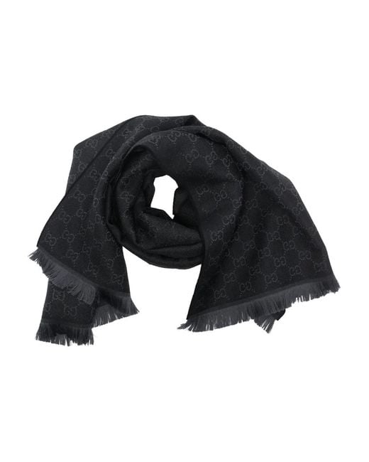 Gucci Black Gg-Pattern Scarf