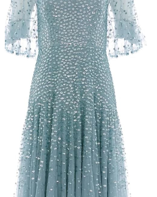 Needle & Thread Blue Sequin Cape Ankle Gown