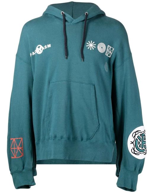 Facetasm Blue Embroidered Drawstring-Fastening Hoodie for men