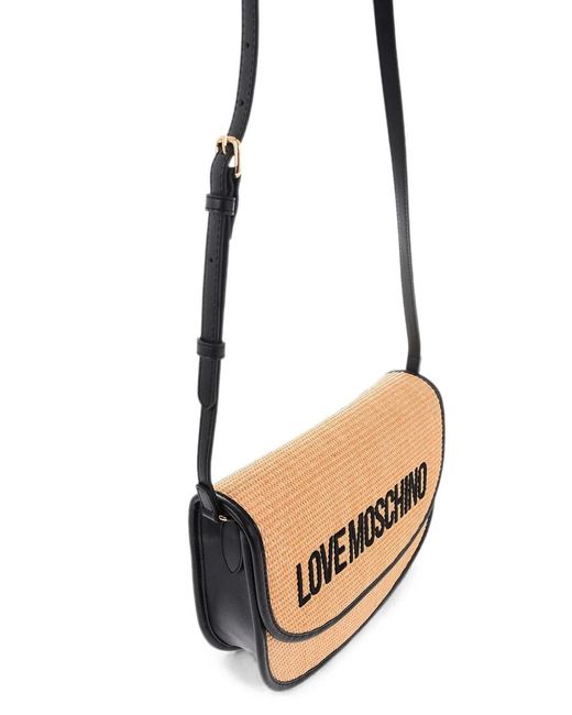 Love Moschino Natural Logo-Embroidered Cross Body Bag