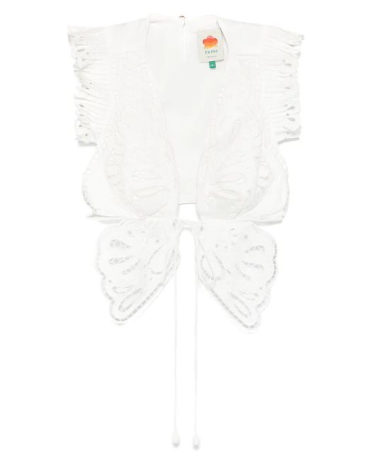 Farm Rio White Butterfly Richelieu Blouse