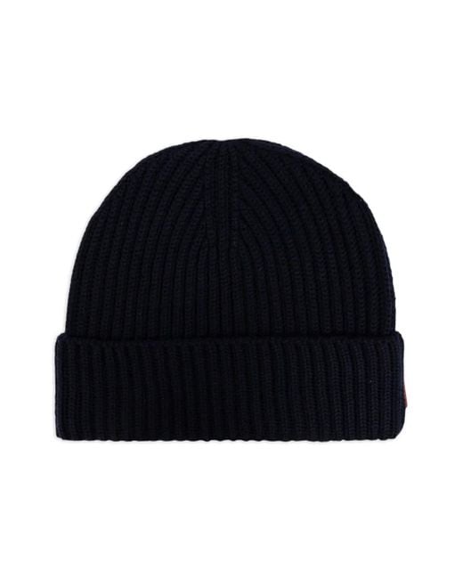 DSquared² Blue Ribbed-Knit Logo-Plate Scarf And Hat Set for men