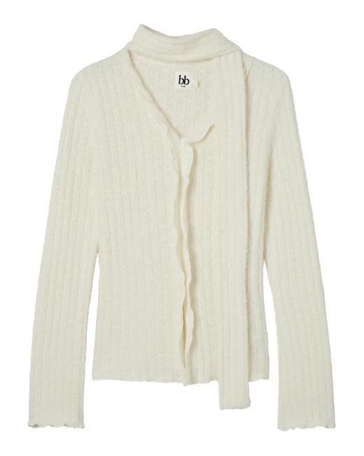 B+ AB White Ribbed Scarf Sweater