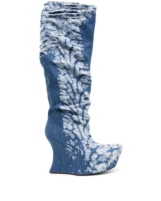 MASHA POPOVA Blue 120Mm Denim Knee-High Boots