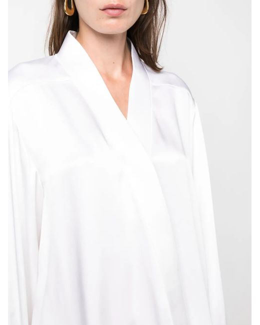 Giorgio Armani White V-Neck Long-Sleeves Silk Shirt