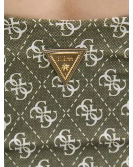 Guess Green Logo-Plaque Ring-Detail Swimsuit