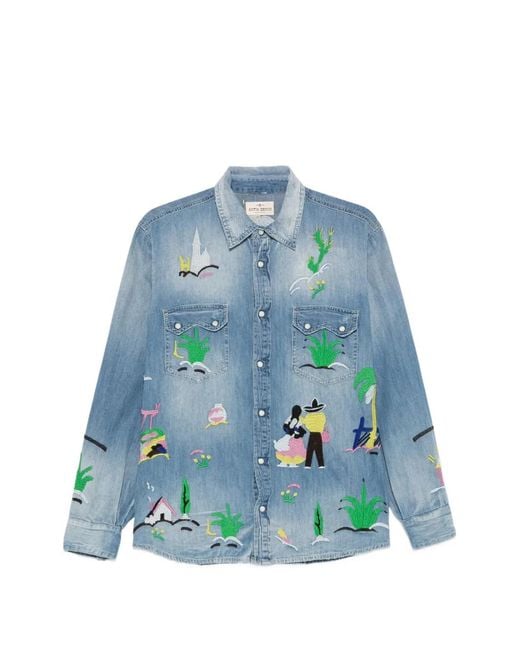 Antik Denim Blue Embroidered Denim Shirt
