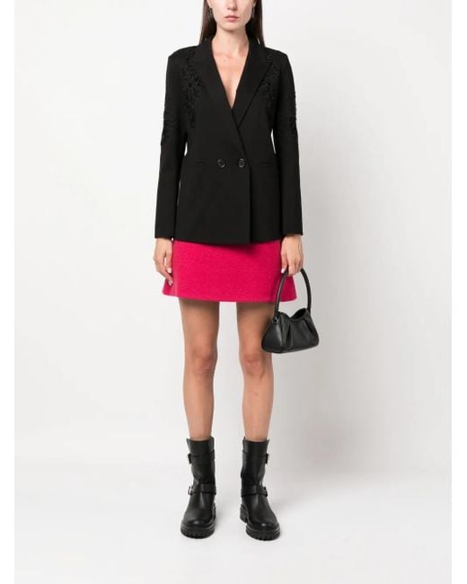 Twinset Black Floral-Embroidered Double-Breasted Blazer