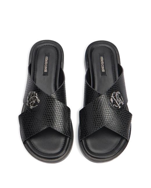 Roberto Cavalli Black Sandales À Effet Peau De Serpent for men