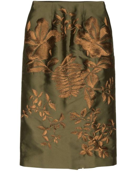Biyan Green Embroidered High-waisted Skirt