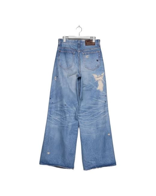 MASU Blue Distressed Wide-Leg Jeans for men