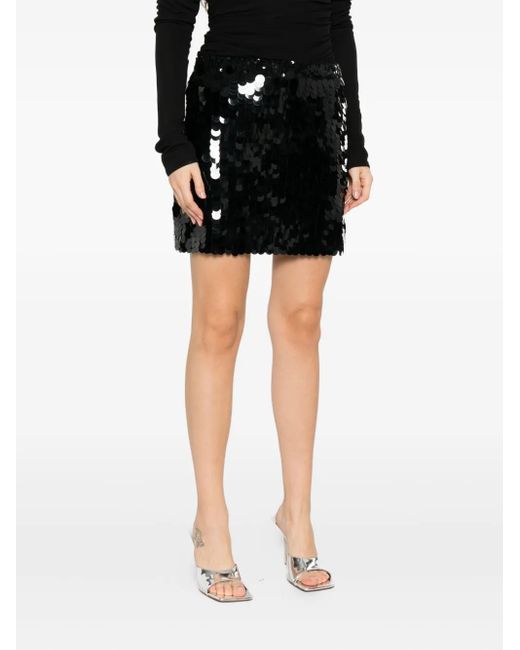 P.A.R.O.S.H. Black Sequin-Embellished Mini Skirt