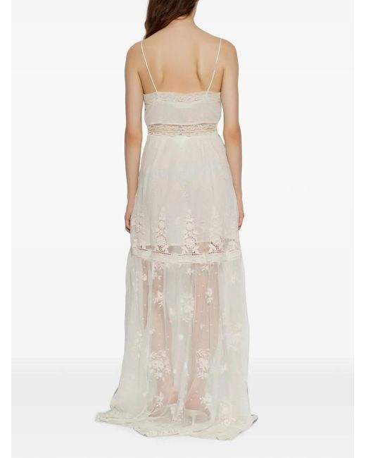 LoveShackFancy White Lace-Trim Embroidered Maxi Dress