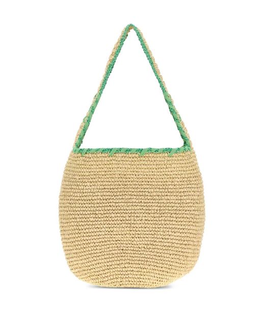 Marni Metallic Large Logo-Embroidered Raffia Tote Bag