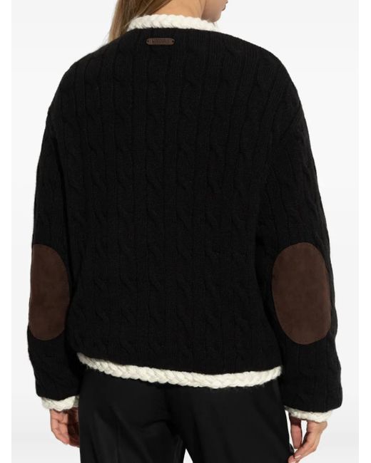 Moschino Black Cable-Knit Elbow-Patch Jacket